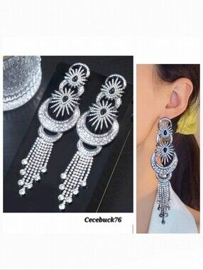 🌺Cocktail Earings Moon Star Rhinestone Evening Wear Earings